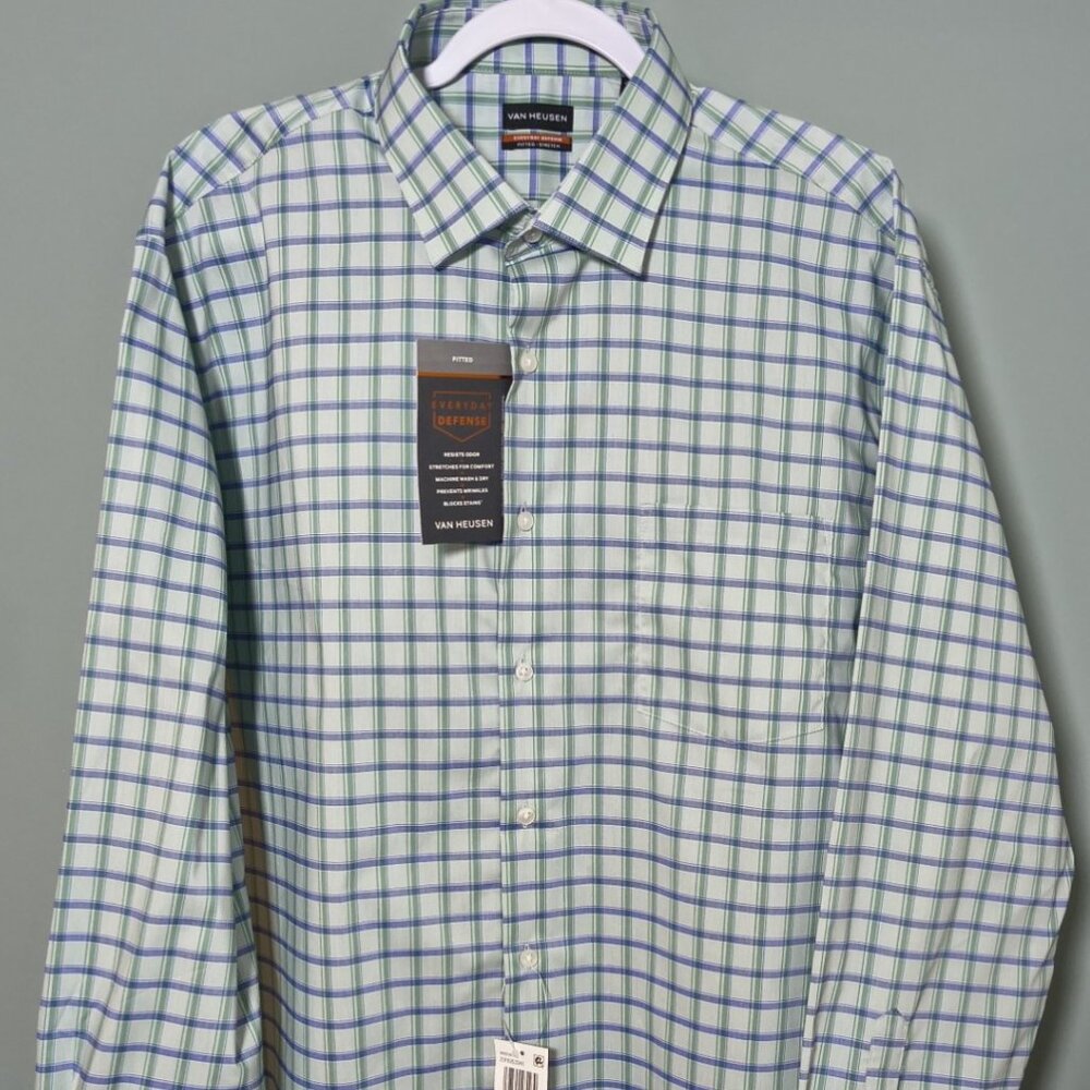 Van Heusen Green and Blue Plaid Dress Shirt